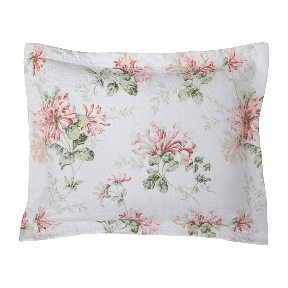 Laura Ashley 2 Honeysuckle Floral Quilted Standard Pillow Case Shams Cottagecore